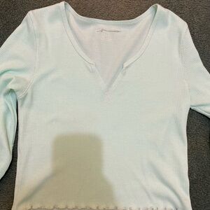 Light Blue V-Neck Ribbed Top